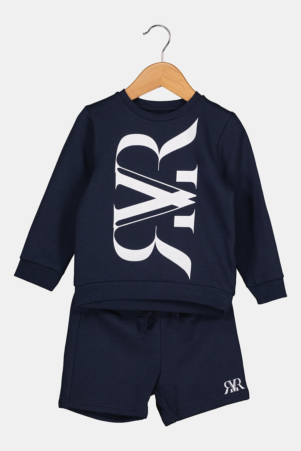 River Island, Set de bluza sport cu imprimeu si pantaloni scurti - 2 piese, Bleumarin