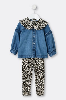 River Island, Set de bluza si colanti cu animal print, 2 piese, Albastru/Negru/Alb prafuit River Island, Set de bluza si colanti cu animal print, 2 piese, Albastru/Negru/Alb prafuit