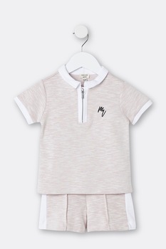 River Island, Set de tricou si pantaloni scurti, Maro melange/Alb River Island, Set de tricou si pantaloni scurti, Maro melange/Alb