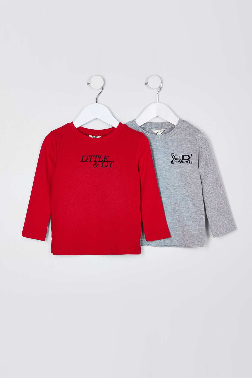 River Island, Set de bluze de bumbac - 2 piese, Rosu/Gri melange