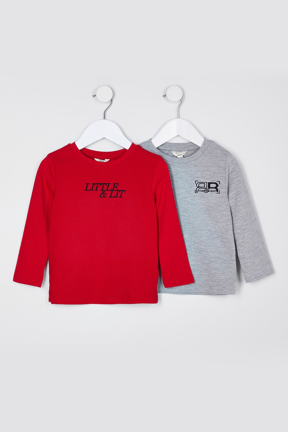 River Island, Set de bluza cu decolteu la baza gatului - 2 piese, Rosu/Gri melange