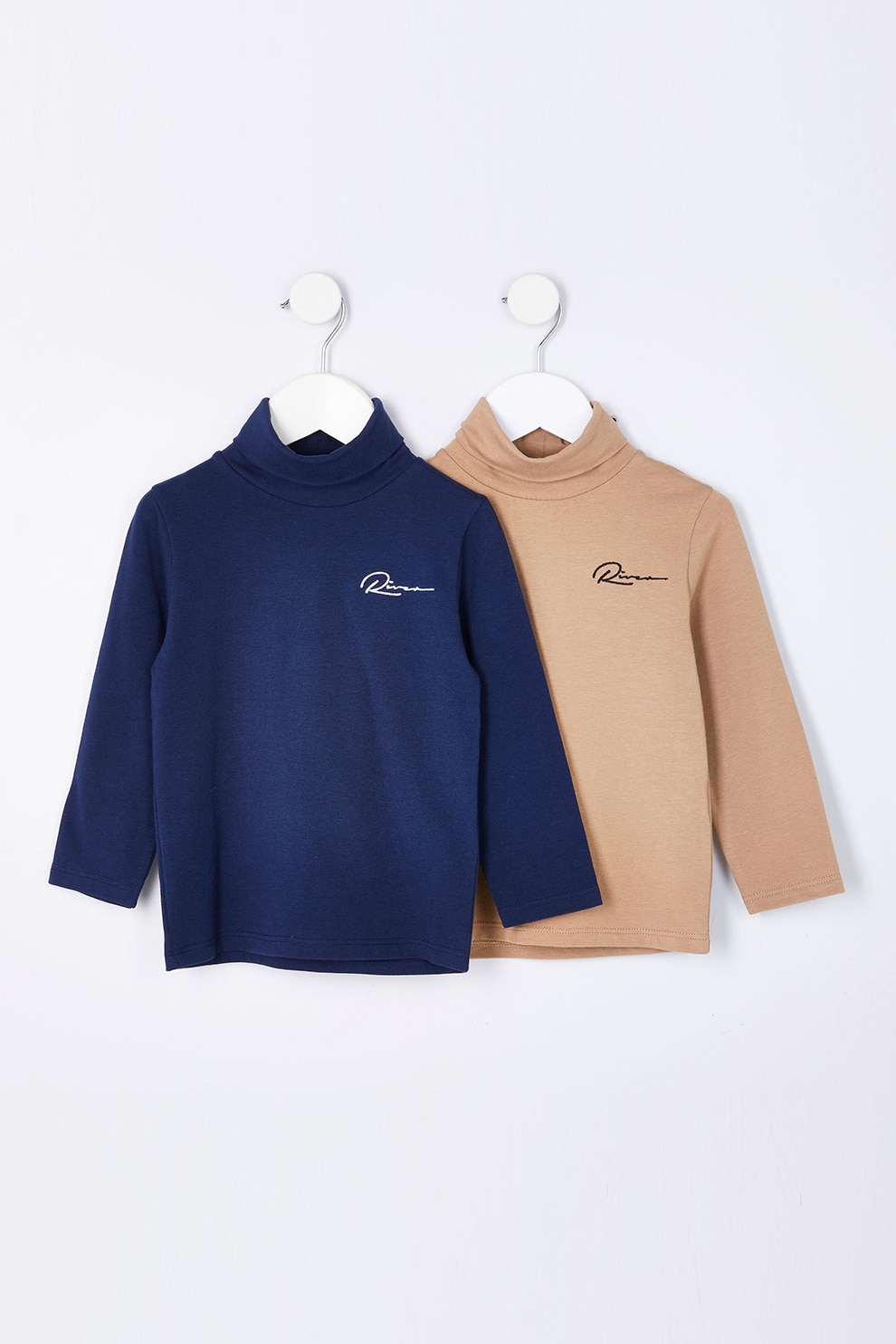 River Island, Set de bluze cu guler inalt - 2 piese, Albastru/Maro camel