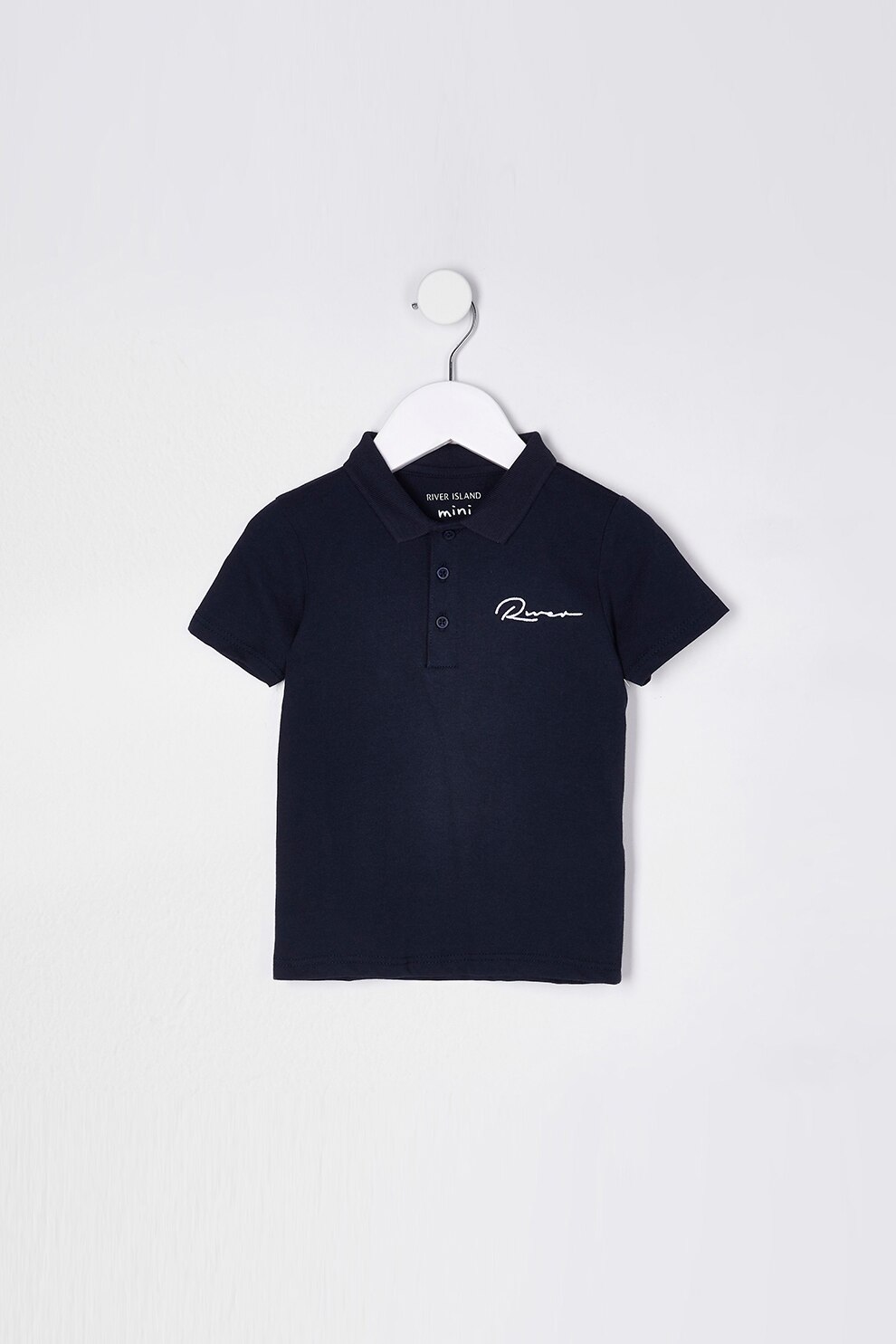 River Island, Tricou polo de bumbac cu logo brodat, Bleumarin inchis