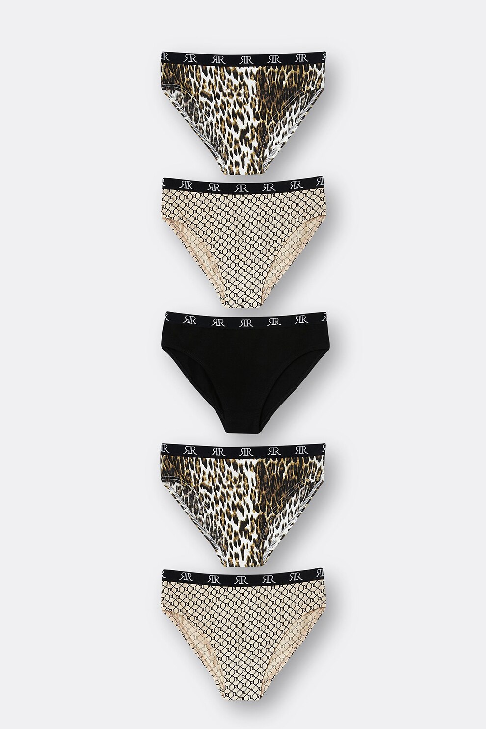 River Island, Set de chiloti din amestec de bumbac - 5 perechi, Negru/Maro