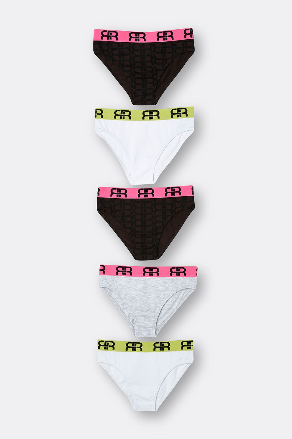 River Island, Set de chiloti cu banda logo in talie - 5 perechi, Negru/Alb/Gri