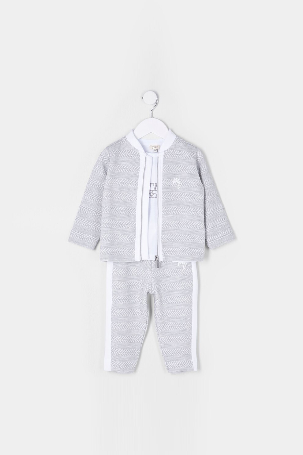 River Island, Set de imbracaminte de bumbac - 3 piese, Alb/Gri deschis melange