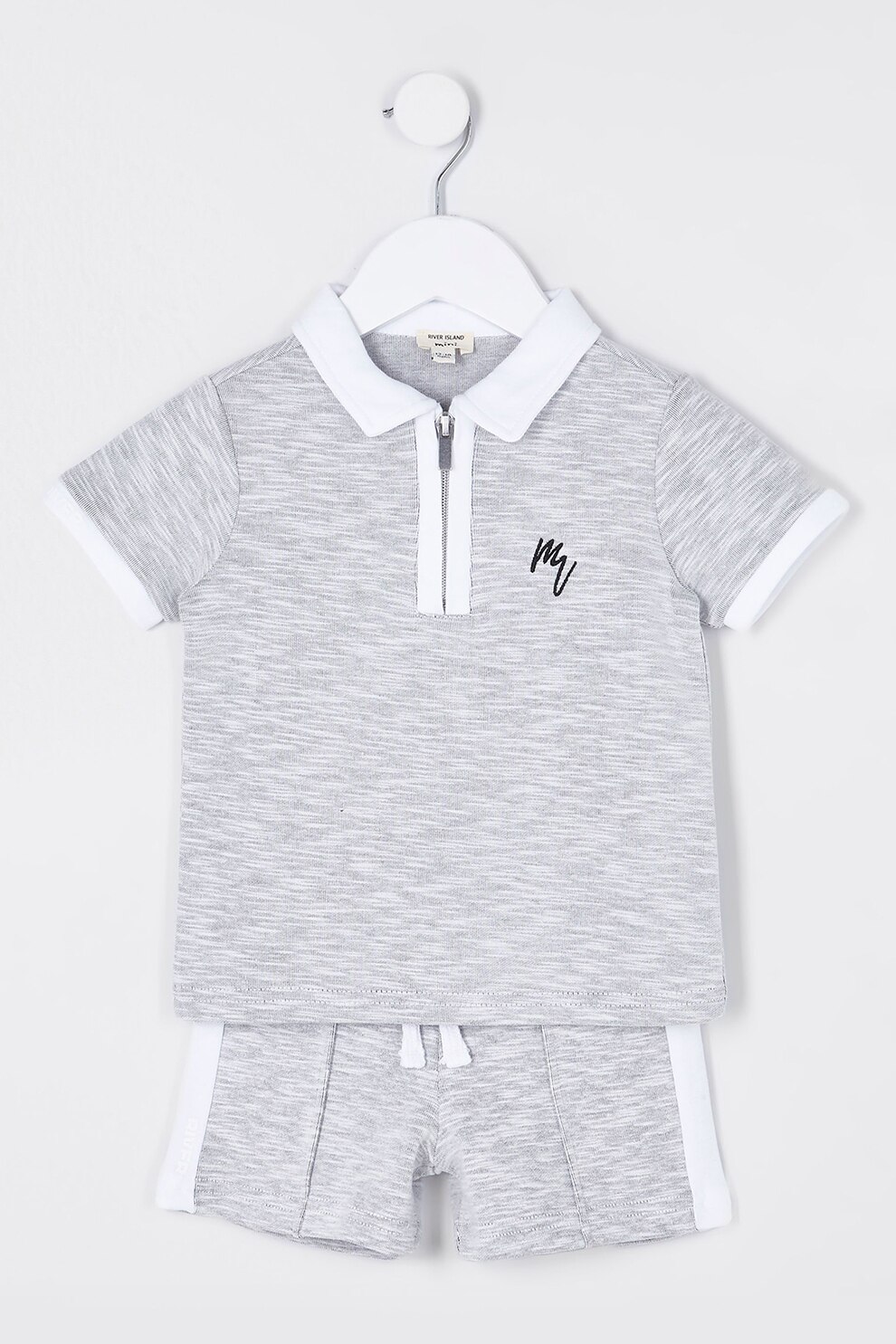 River Island, Set de imbracaminte din amestec de bumbac - 2 piese, Gri deschis melange/Alb