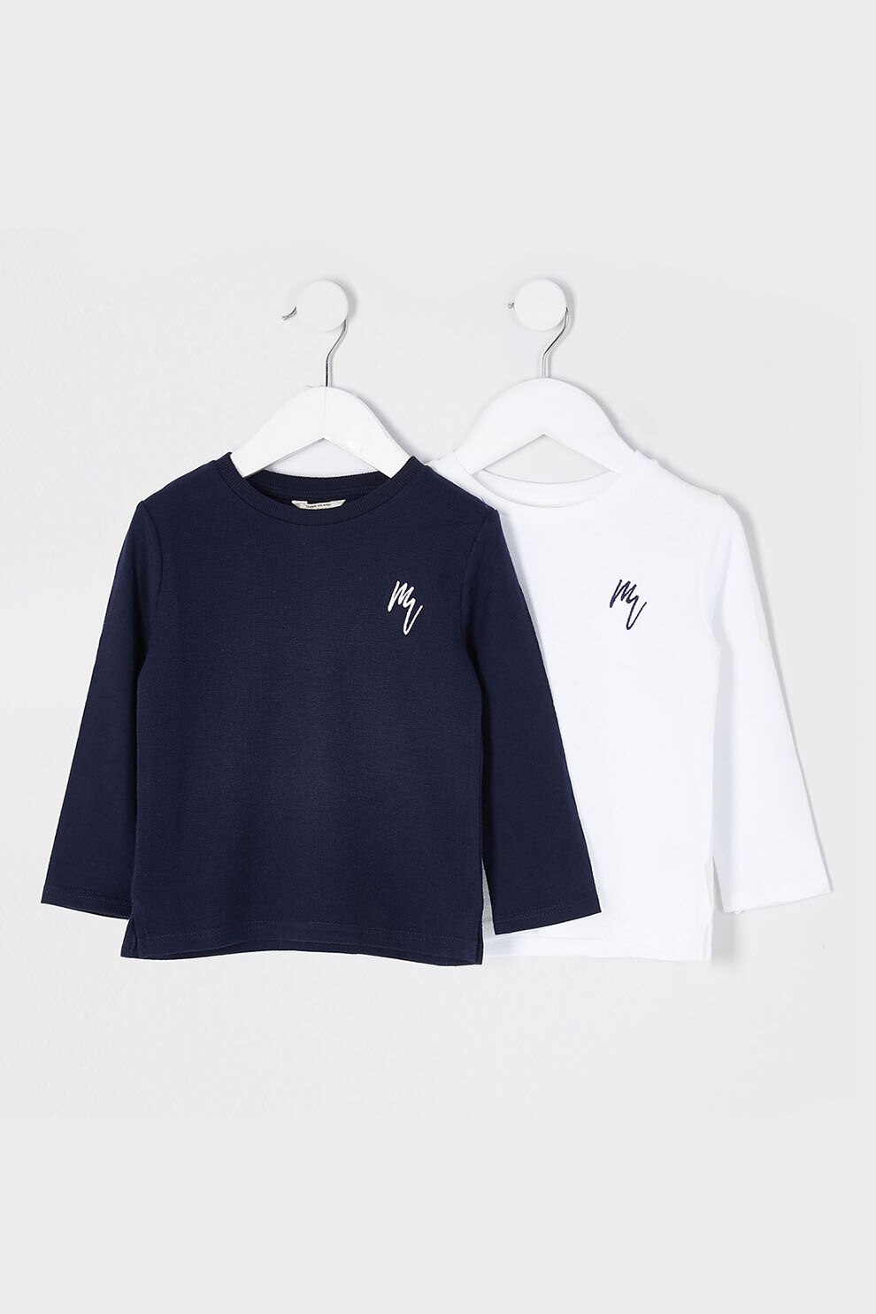 River Island, Set de bluze de bumbac, 2 piese, Bleumarin inchis/Alb optic