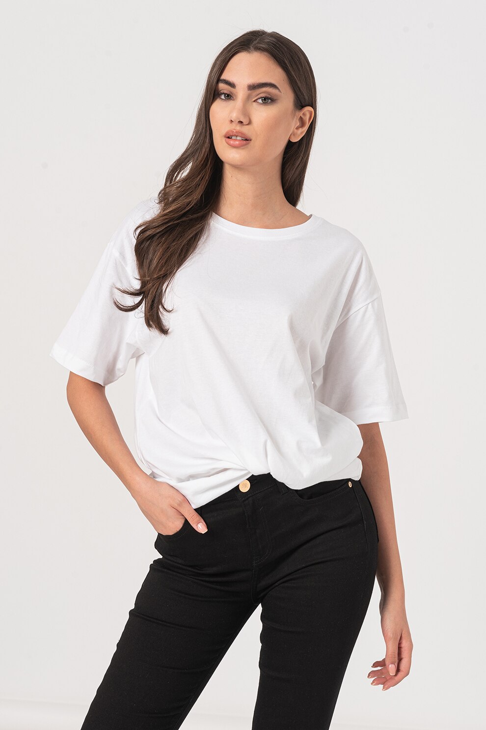 River Island, Tricou cu decolteu la baza gatului si maneci cazute, Alb