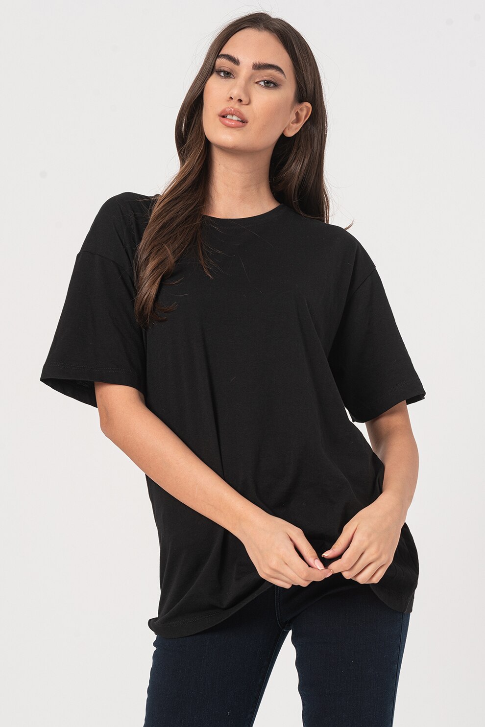 River Island, Tricou cu decolteu la baza gatului si maneci cazute, Negru