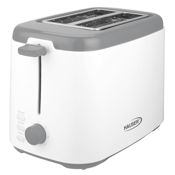 Prajitor de paine, Hauser, T-242, 800 W, doua felii, prajire continua, reincalzire si dezghetare, Alb/Gri
