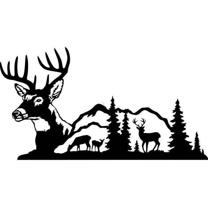 Decor perete Munte cu Cerbi HH701 din lemn 37x20 cm
