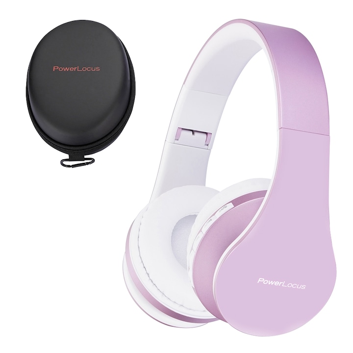 PowerLocus P1 Bluetooth fejhallgató, vezeték nélküli fül köré illeszkedő összehajtható, micro SD, FM Rádió (Fehér/Lila)