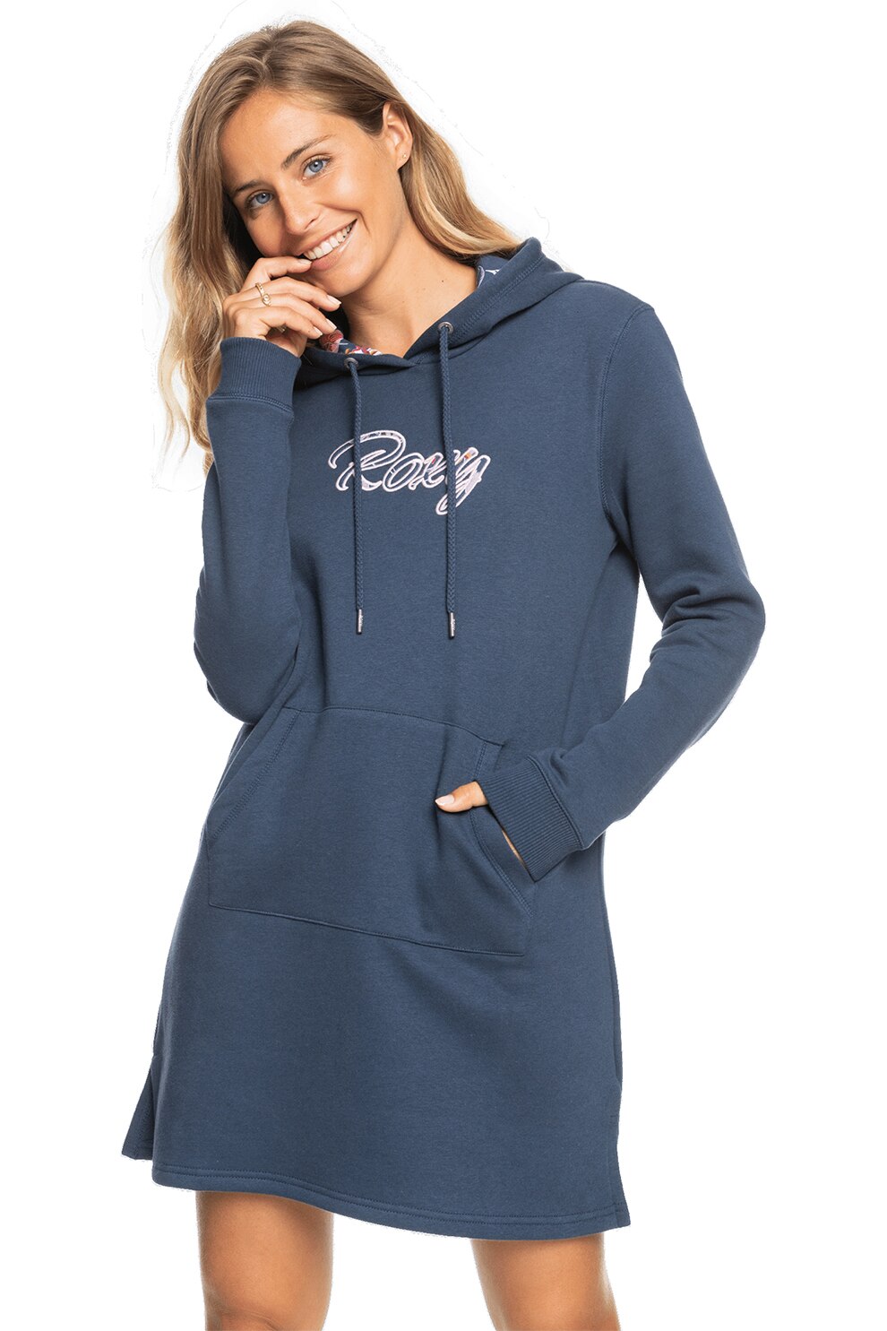 ROXY, Rochie tip hanorac cu imprimeu logo Dreamy Memories, Albastru prafuit, XS