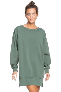 ROXY, Rochie tip bluza sport cu detaliu logo, Verde sparanghel ROXY, Rochie tip bluza sport cu detaliu logo, Verde sparanghel