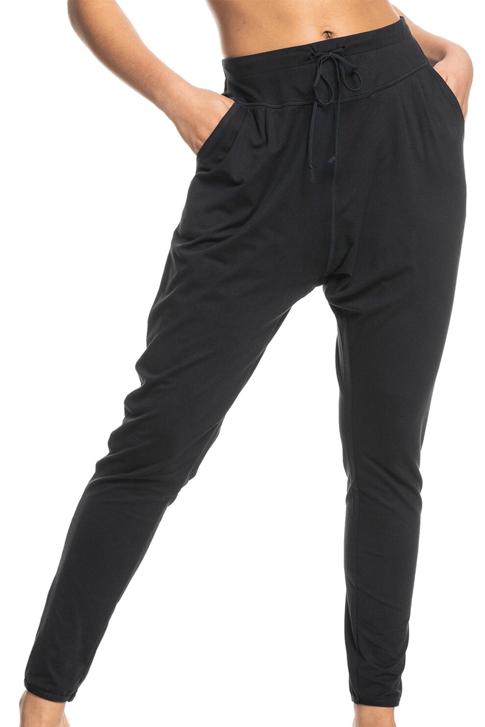 ROXY, Pantaloni sport cu croiala conica si snur de ajustare, Negru