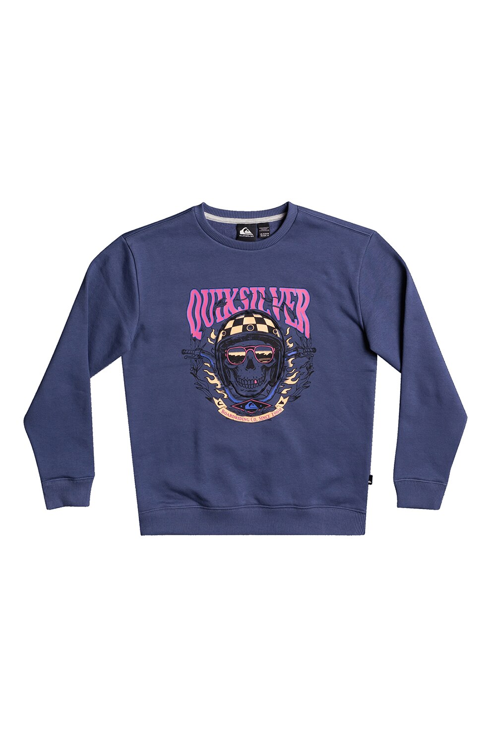 QUIKSILVER, Bluza sport din amestec de bumbac organic cu imprimeu Bike Skulls, Albastru prafuit