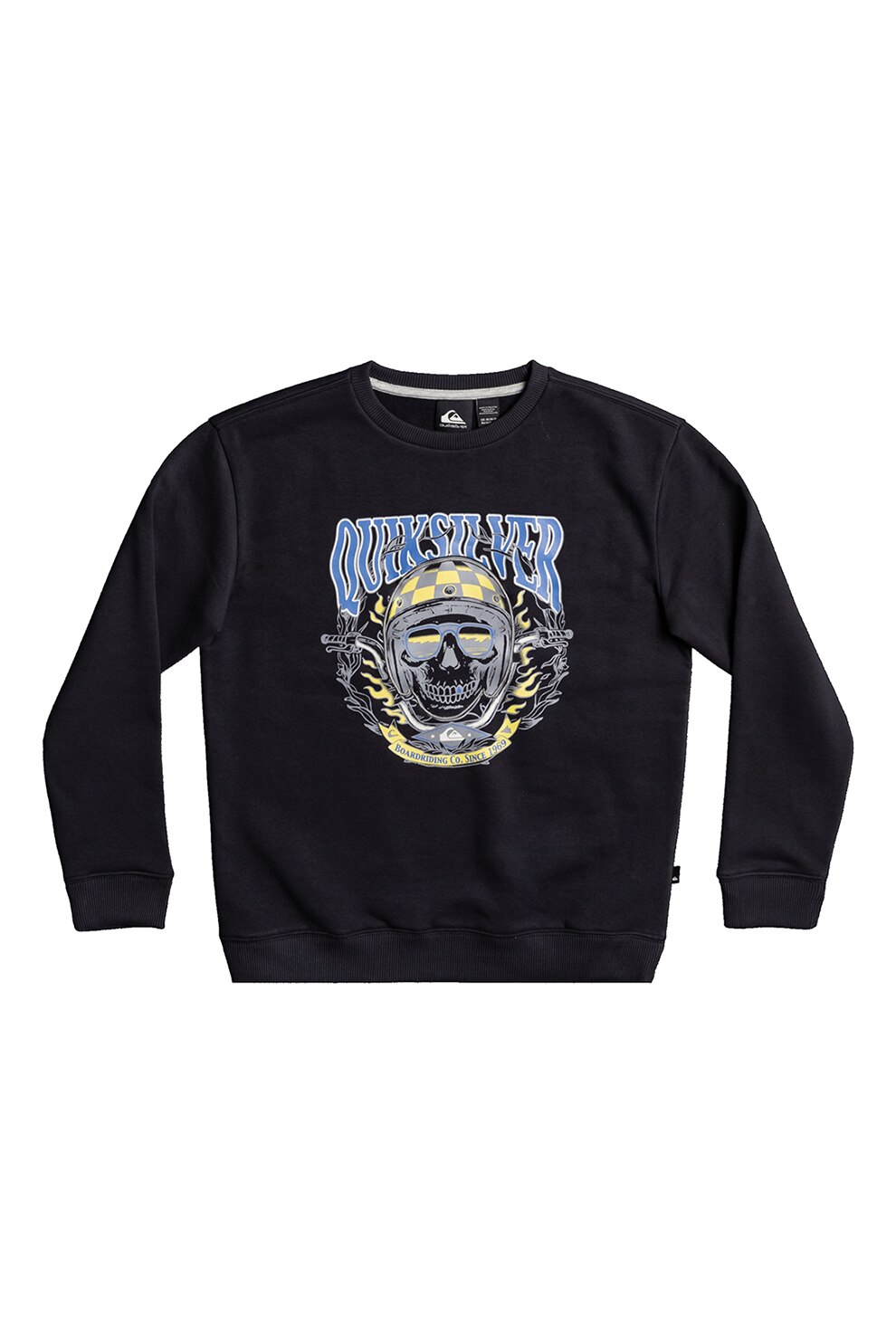 QUIKSILVER, Bluza sport din amestec de bumbac organic cu imprimeu Bike Skulls, Negru/gri deschis/albastru pastel