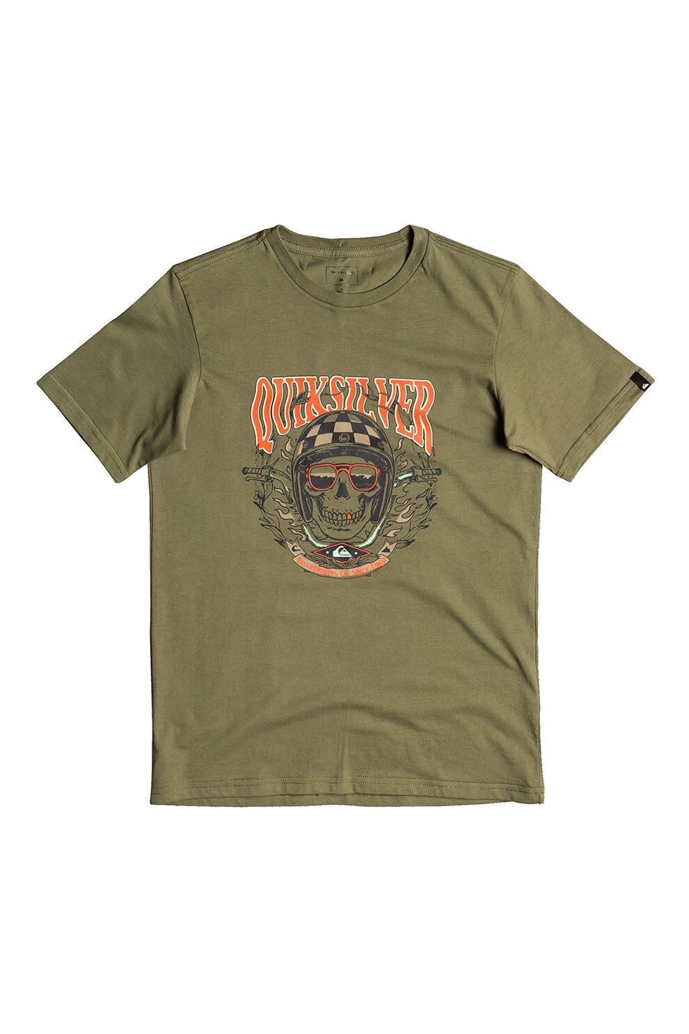 QUIKSILVER, Tricou cu imprimeu grafic Bikerskully, Verde sparanghel