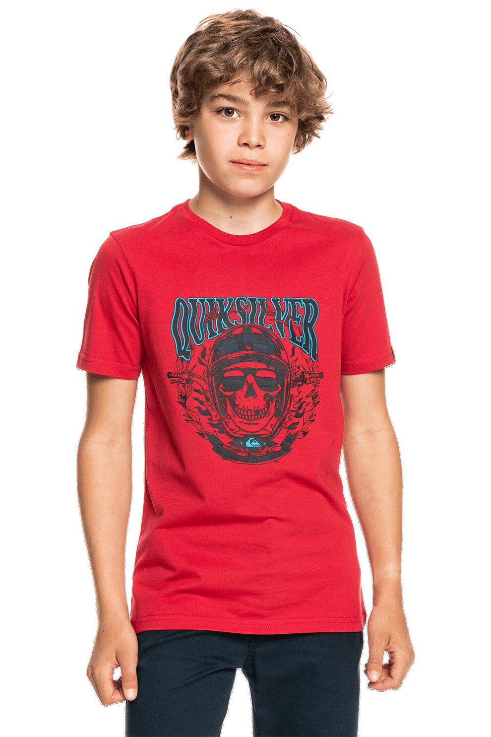 QUIKSILVER, Tricou cu imprimeu grafic Bikerskully, Rosu/Bleumarin inchis