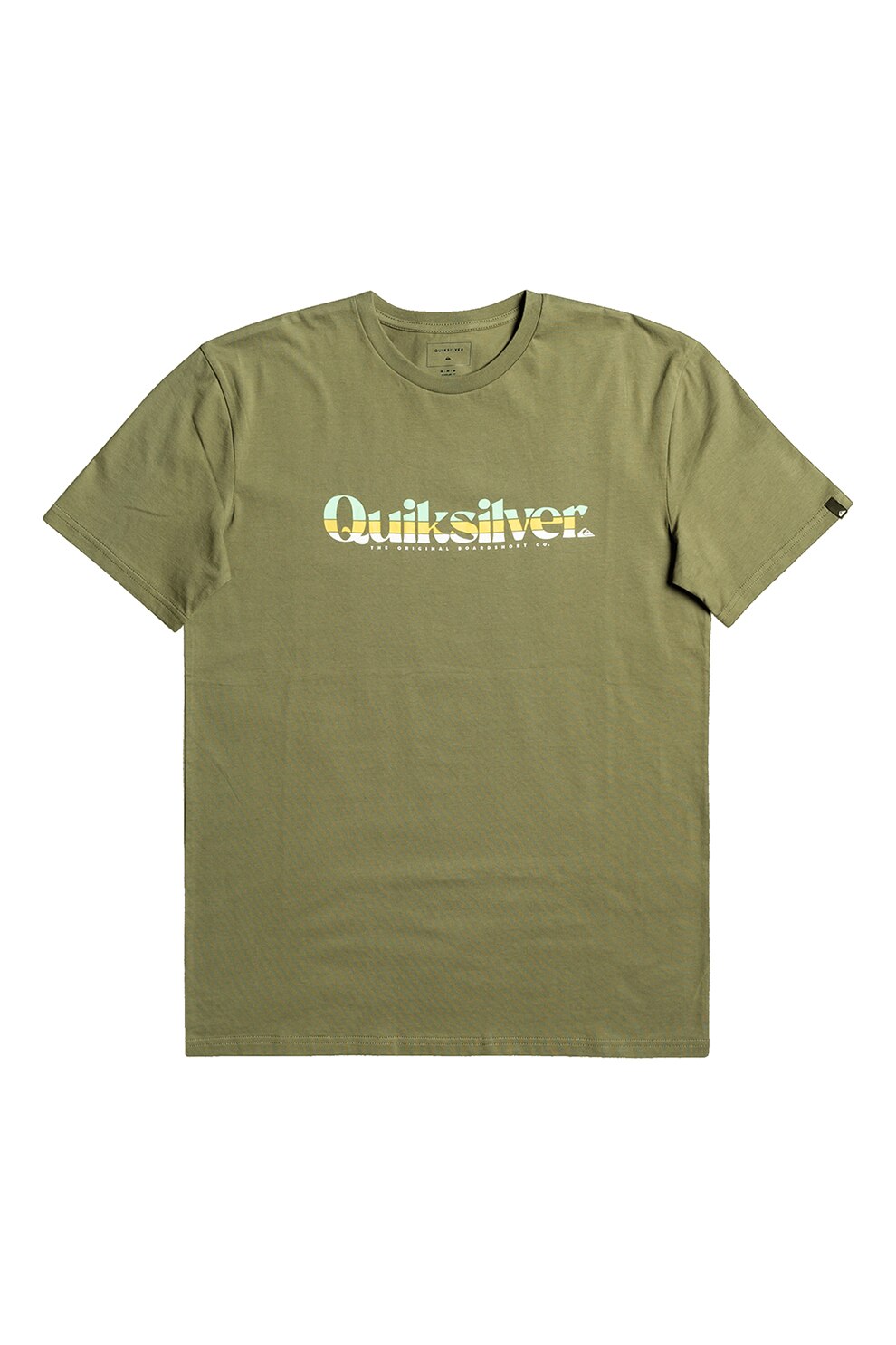QUIKSILVER, Tricou cu decolteu la baza gatului si imprimeu logo supradimensionat Primary Colours, Verde sparanghel