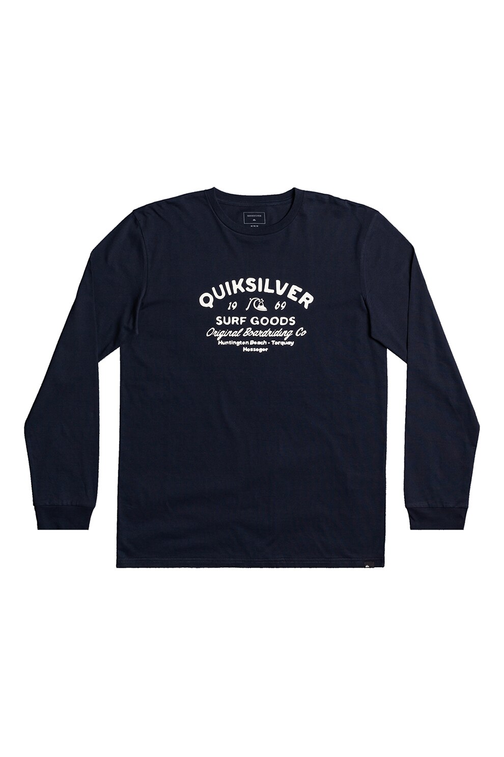 QUIKSILVER, Bluza cu decolteu la baza gatului si imprimeu logo contrastant Closed Tion, Bleumarin inchis/Alb, S