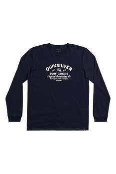 QUIKSILVER, Bluza cu decolteu la baza gatului si imprimeu logo contrastant Closed Tion, Bleumarin inchis/Alb, S QUIKSILVER, Bluza cu decolteu la baza gatului si imprimeu logo contrastant Closed Tion, Bleumarin inchis/Alb, S