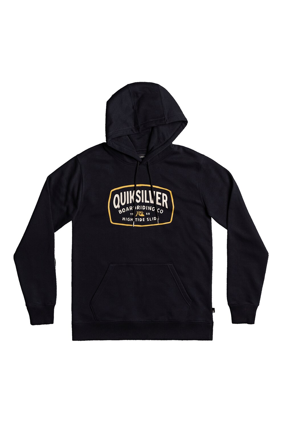 QUIKSILVER, Hanorac cu imprimeu logo si buzunar kangaroo Highcloud, Negru/Alb/Galben