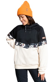 ROXY, Hanorac din material fleece cu fente pentru degetele mari Liberty, Negru/Alb prafuit, S ROXY, Hanorac din material fleece cu fente pentru degetele mari Liberty, Negru/Alb prafuit, S