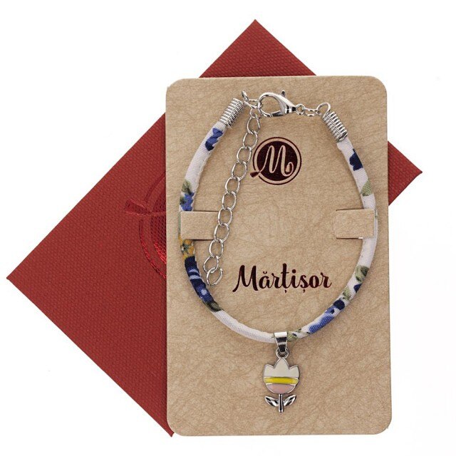 Bratara Albastra cu Lalea Galbena