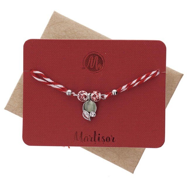 Bratara Martisor Ceramic Frunza cu Piatra Turcoaz