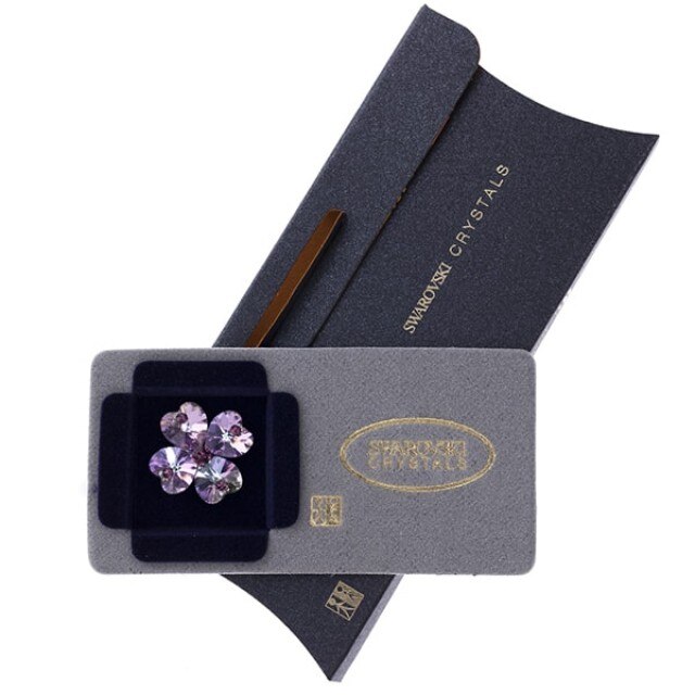 Brosa Swarovski Crystals trifoi cu petale inimioara Amethyst