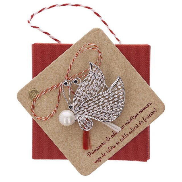 Brosa Gold Plated Fluturas Argintiu