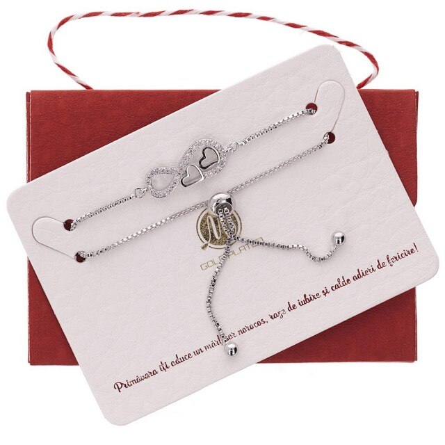 Bratara Argintie Premium Infinit cu Inimioare