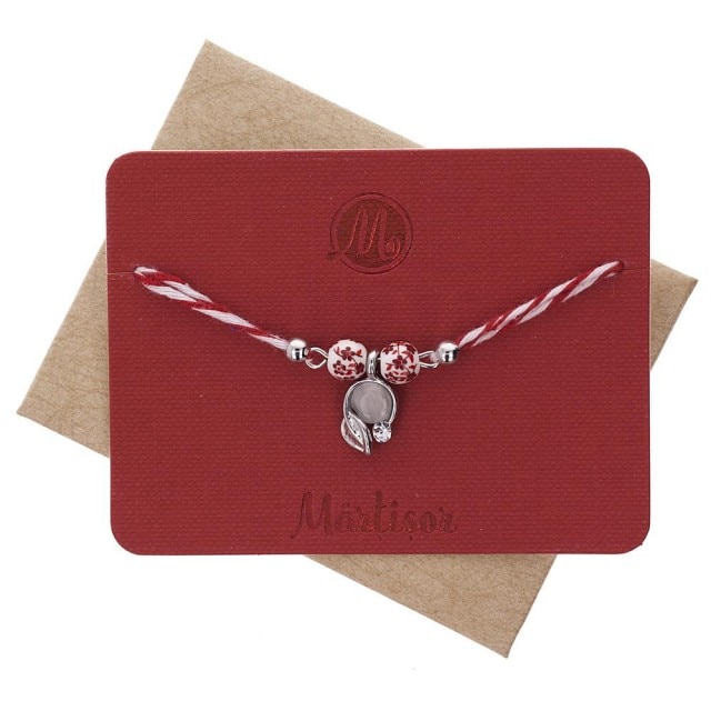 Bratara Martisor Ceramic Frunza cu Piatra Alba