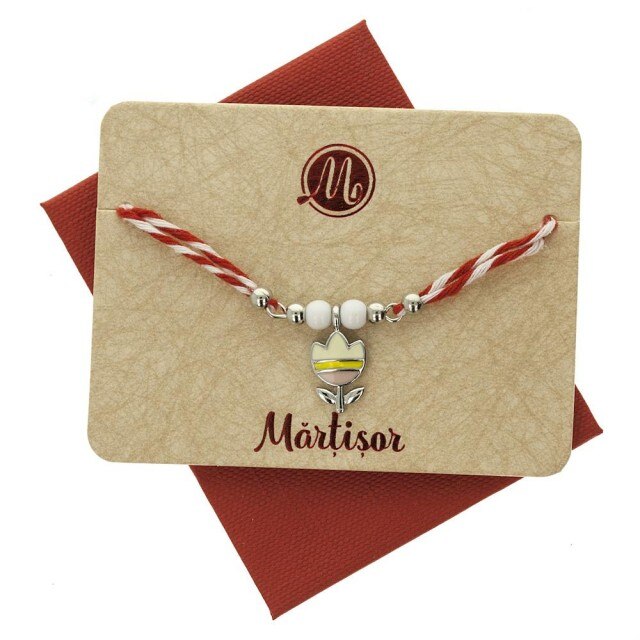 Bratara Argintie Dubla cu Lalea Galbena