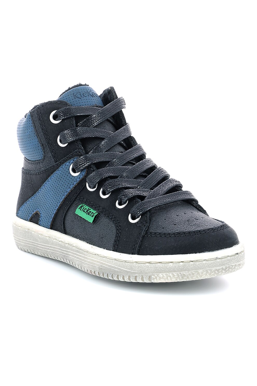 Kickers kids, Pantofi sport high-top de piele ecologica cu logo, Albastru