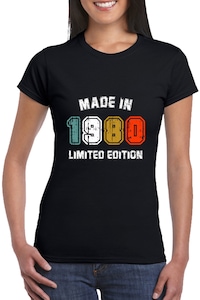 Egyedi női póló "Made in 1980 Limited Edition", fekete , XL