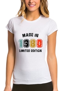 Egyedi női póló "Made in 1980 Limited Edition", fehér , L