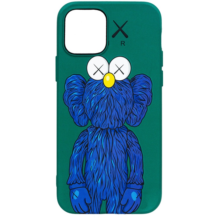 Husa de telefon, LUXO, compatibil cu iPhone 12 / 12 Pro, model Blue Kaws cu efect fosforescent, TPU, multicolor