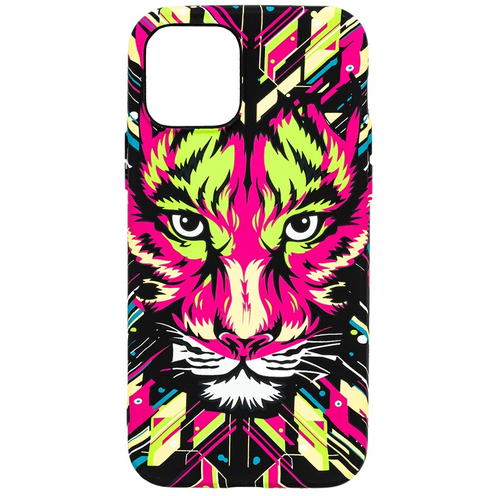 Husa de telefon, LUXO, compatibil cu iPhone 12 / 12 Pro, model HyperTech Puma cu efect fosforescent, TPU, multicolor