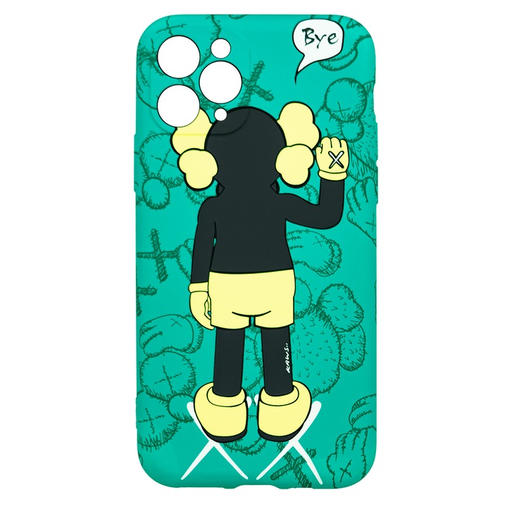 Husa de telefon, LUXO, compatibil cu iPhone 11 Pro Max, model Bye Kaws cu efect fosforescent, TPU, multicolor