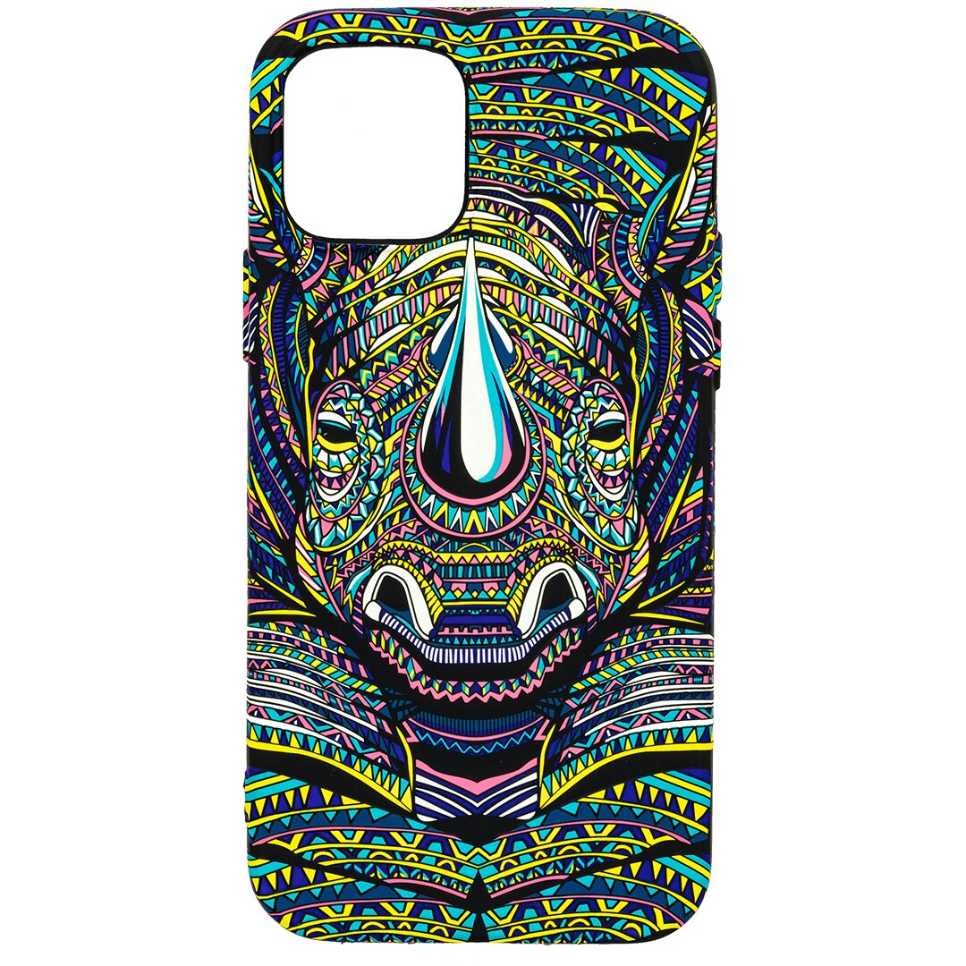 Husa de telefon, LUXO, compatibil cu iPhone 12 / 12 Pro, model Tribal Rhino cu efect fosforescent, TPU, multicolor