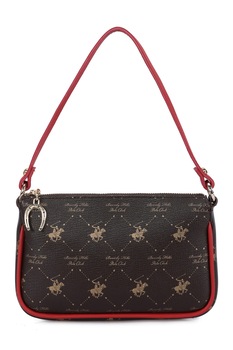 Beverly Hills Polo Club, Geanta de piele ecologica cu bareta de umar si logo, Maro inchis/Rosu Beverly Hills Polo Club, Geanta de piele ecologica cu bareta de umar si logo, Maro inchis/Rosu