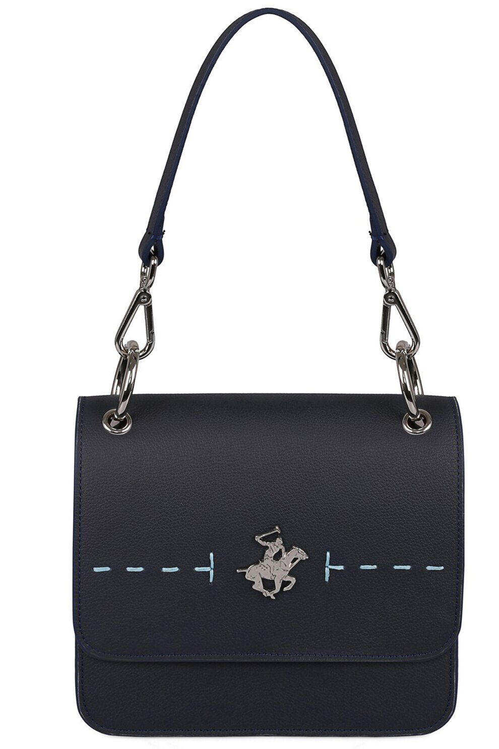 Beverly Hills Polo Club, Geanta de piele cu bareta de umar si logo, Bleumarin inchis