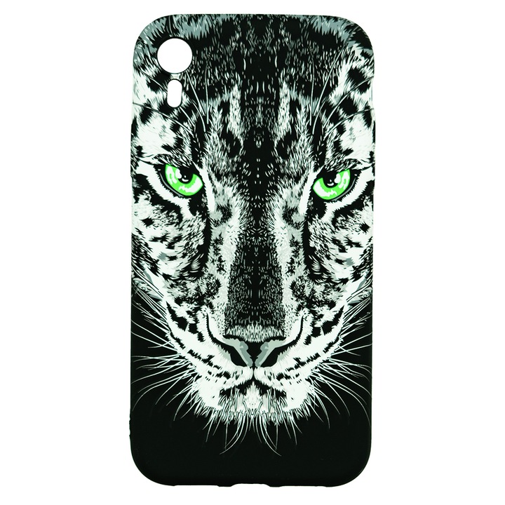 Husa de telefon, LUXO, compatibil cu iPhone XS Max, model Black Leopard cu efect fosforescent, TPU, multicolor