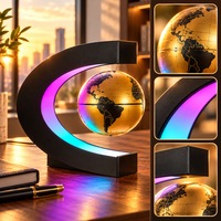 Glob pamantesc magnetic plutitor cu iluminare LED, auriu