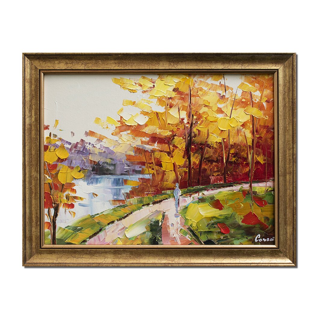 Tablou pictat manual - Armonie pastelata - 45x35cm cu rama, in cutit efect 3D