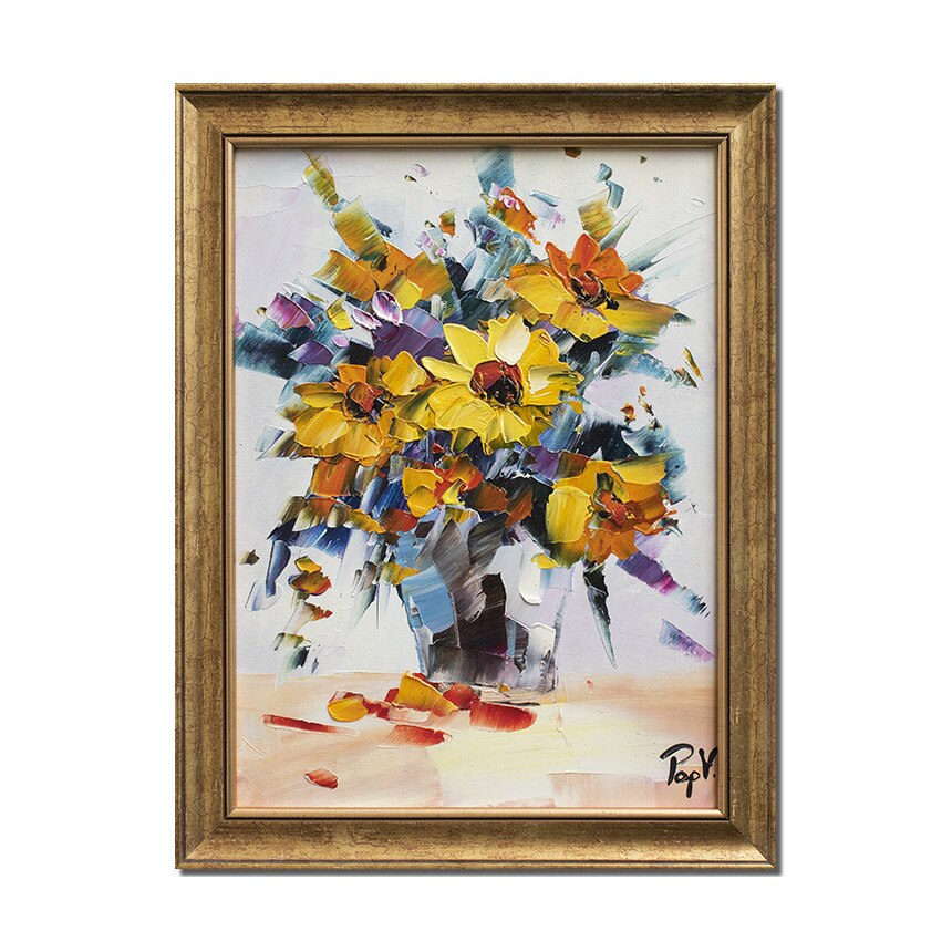 Tablou pictat manual - Frumoasele mele (3) - 45x35cm cu rama, in cutit efect 3D