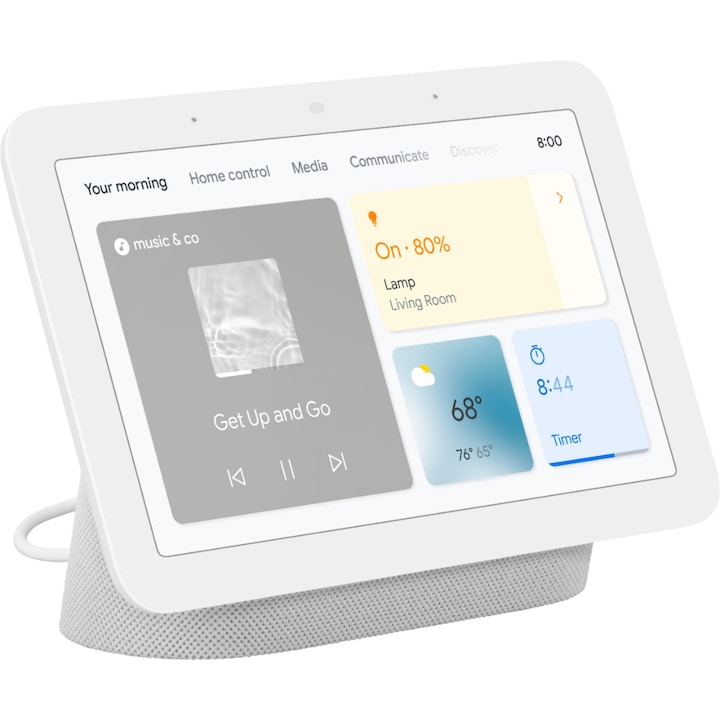 Смарт тонколона Google Nest Hub (2nd Gen), 7" touchscreen, Wi-Fi, Bluetooth, 3 микрофона, Бял